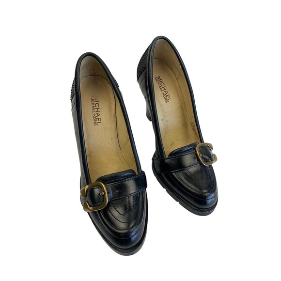 Michael Michael Kors Women's Size 6M Black Pumps Leather Loafer Buckle Heels - Picture 1 of 11